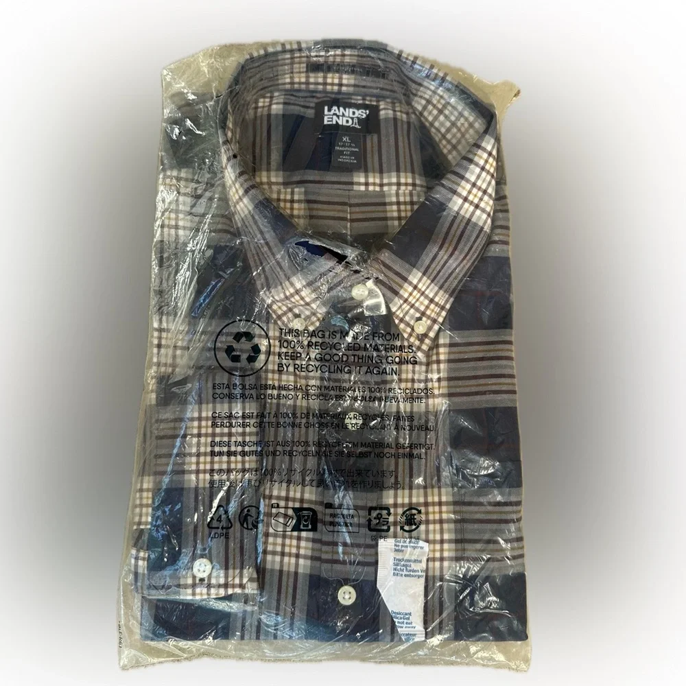Lands’ End Blue and Tan Plaid Shirt
Traditional fit - XL
New in Packaging - Picture 2 of 3